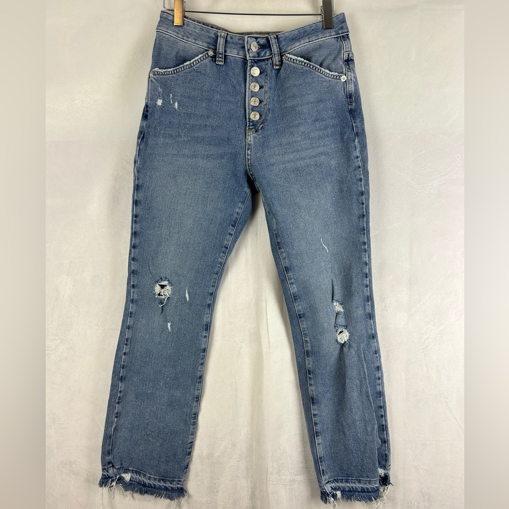 FREE PEOPLE We The Free Jeans Baby Bootcut High Rise Distressed Size 26 Blue